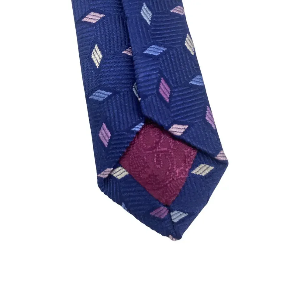 Turnbull & Asser 100% Silk Tie for Men Blue Purple White Diamonds 57.5”x3.5”